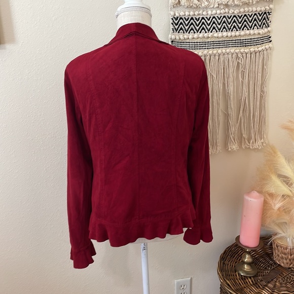 Red Ruffled Blazer with Hook Front Closure / Brand Rafael: Size 12 / Lightweight - Picture 8 of 9